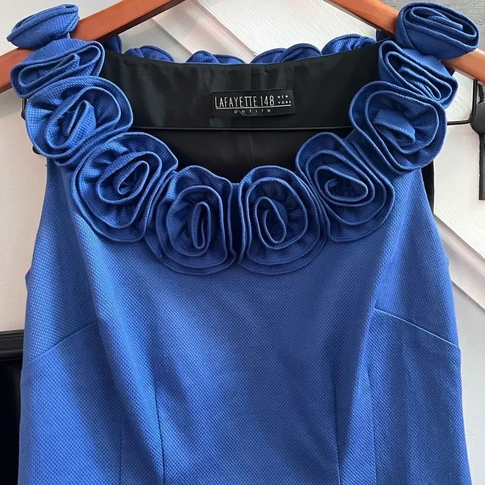 Lafayette 148 Royal Blue Rosette Sleeveless Dress sz 6P EUC